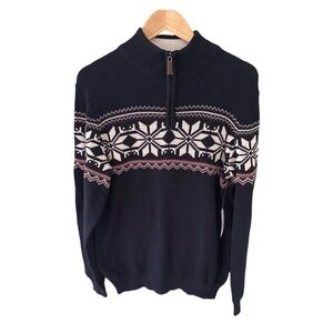 Aspen Long Sleeve Navy Quarter Zip Fair Isle Snowflake Sweater NWT Size S